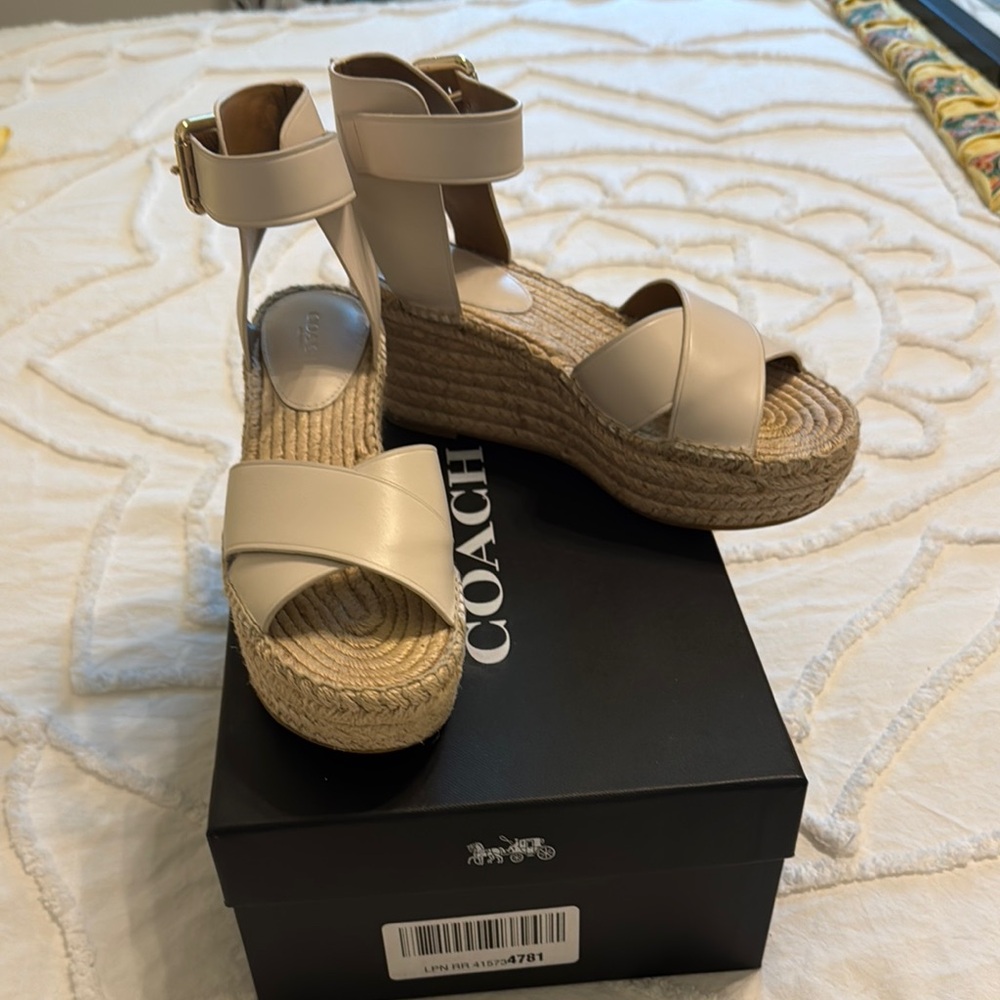 Coach Cream Wedges with Wide Straps